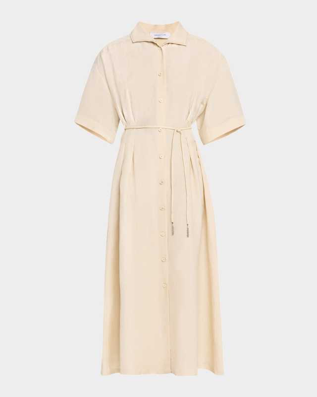 Pintuck Chain-Trim Midi Shirtdress